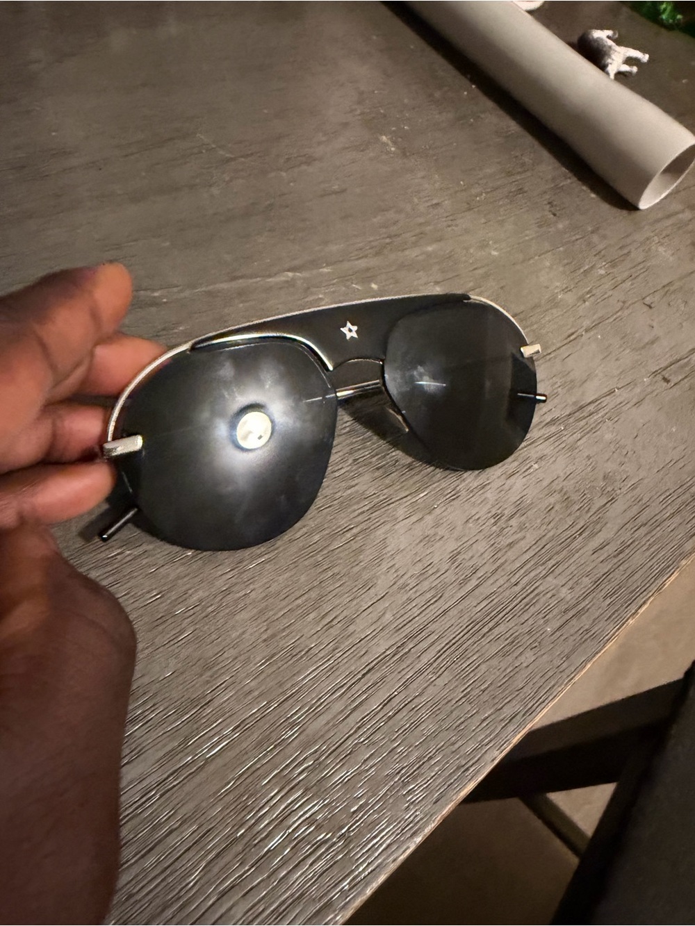 Christian Dior Star Aviator Sunglasses Black Shield Lens Vintage w/ Case